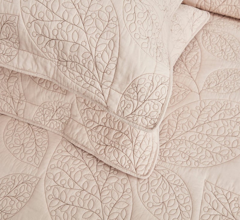 CHIXIN Botanical Cotton Quilt King Size - Real Stitching Leaf Pattern - Quilted Bedspread Coverlet Set, Ultra Soft, Lightweight, Reversible, 3 Piece, Oatmeal - Image 5
